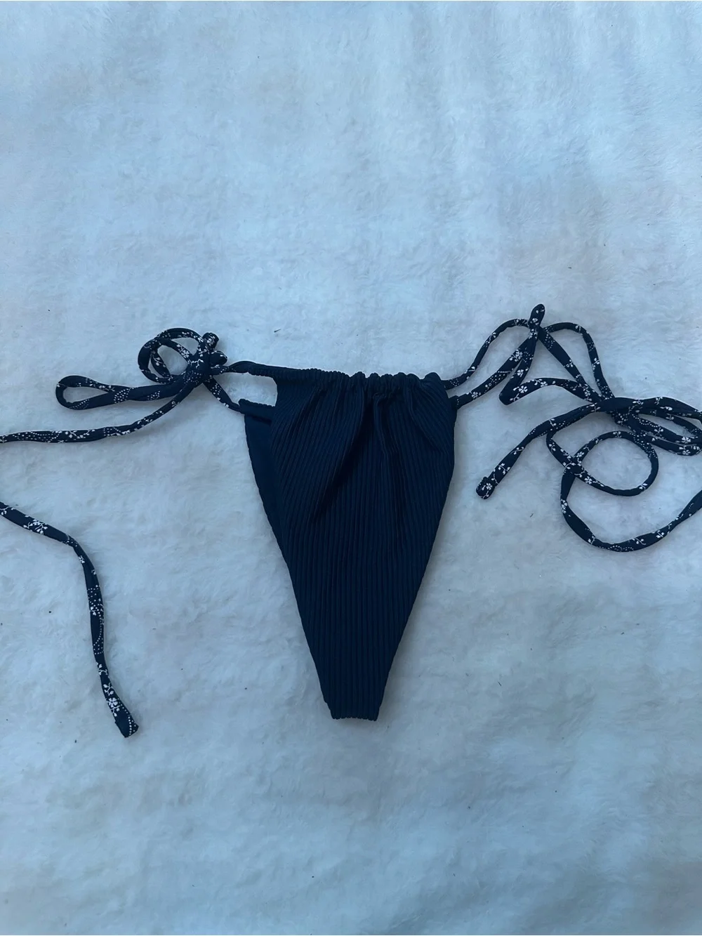 New! Frankie's Bikinis Navy Blue Tia Ribbed String Bikini Bottom 39320